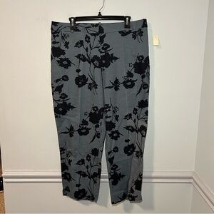NWT Talbots Signature Blue & Black Floral Linen Blend Dress Pants Size 14